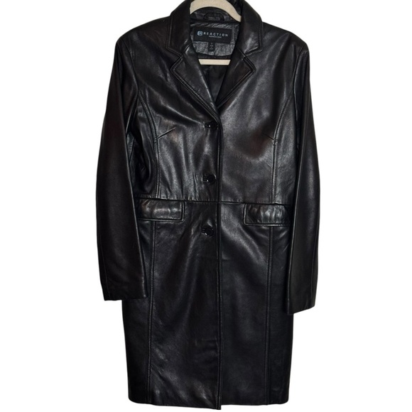 Womens Kenneth Cole Reaction Black
Leather Trench Coat Size S - Picture 4 of 13